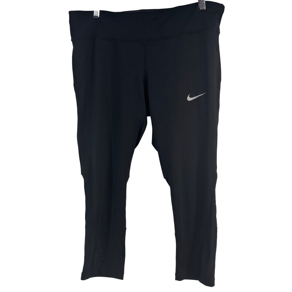 Nike‎ Dri-FIT Running Capri Leggings Women XL Black Cropped Mesh Panel Athletic